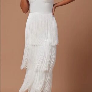 Fashion Nova White Fringe Maxi Skirt